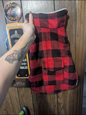 Dog Sweater Red and Black Buffalo Plaid Sherpa-Lined Pet Coat